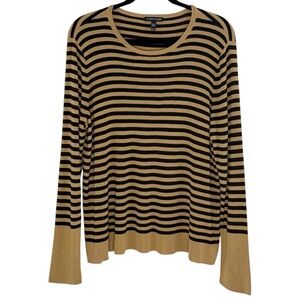 Eileen Fisher Black and Gold Striped Silk Blend Lightweight Sweater Size XL